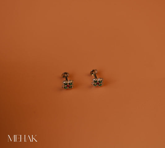 Dainty With Green and Red Stone Second Stud| Nosepin
