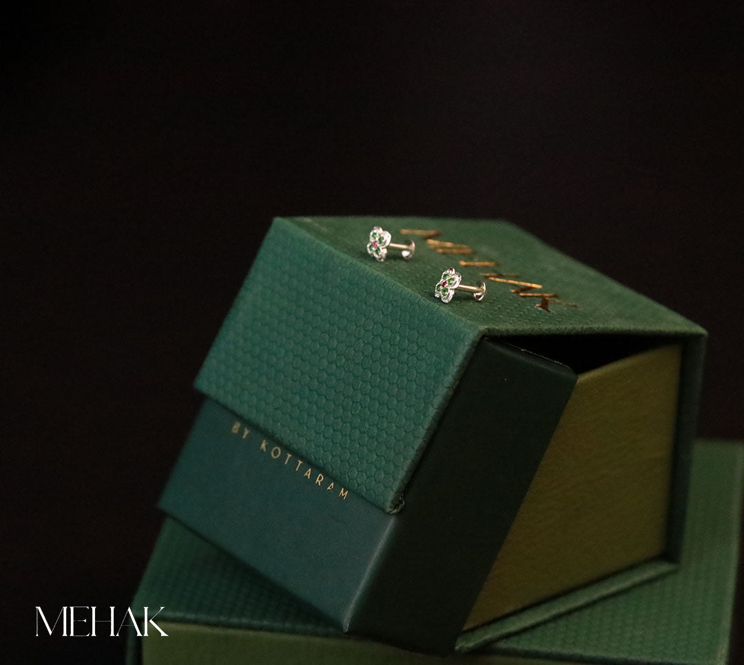 Dainty With Green and Red Stone Second Stud| Nosepin