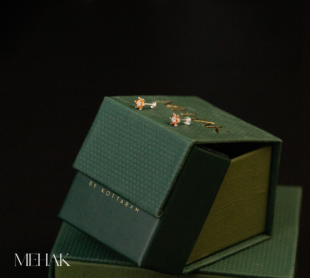 Floarl With Red Stone Second Stud | Nosepin