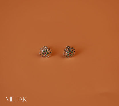 Flower Seconde Studs|Nose pins| Green and Red Stone