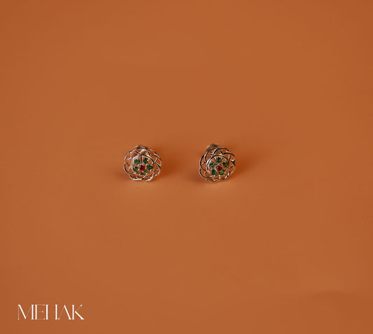 Flower Seconde Studs|Nose pins| Green and Red Stone