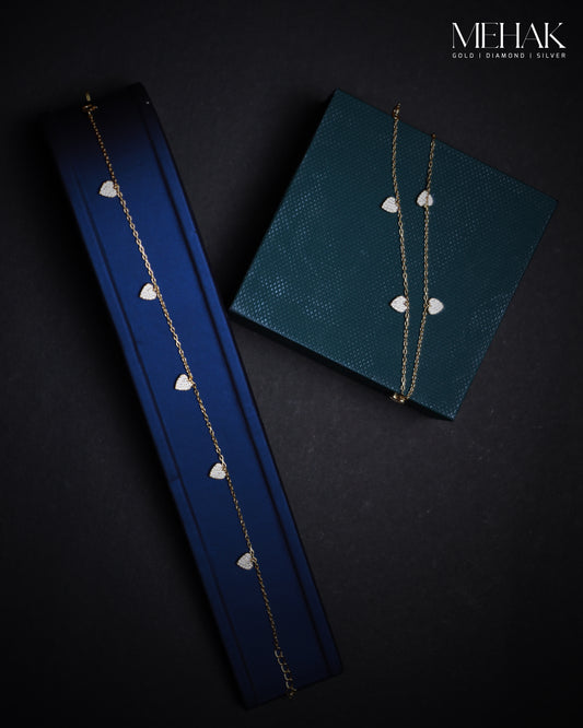 Premium Silver Anklets |Heart Anklet with | Gold Micro plated Jewelry