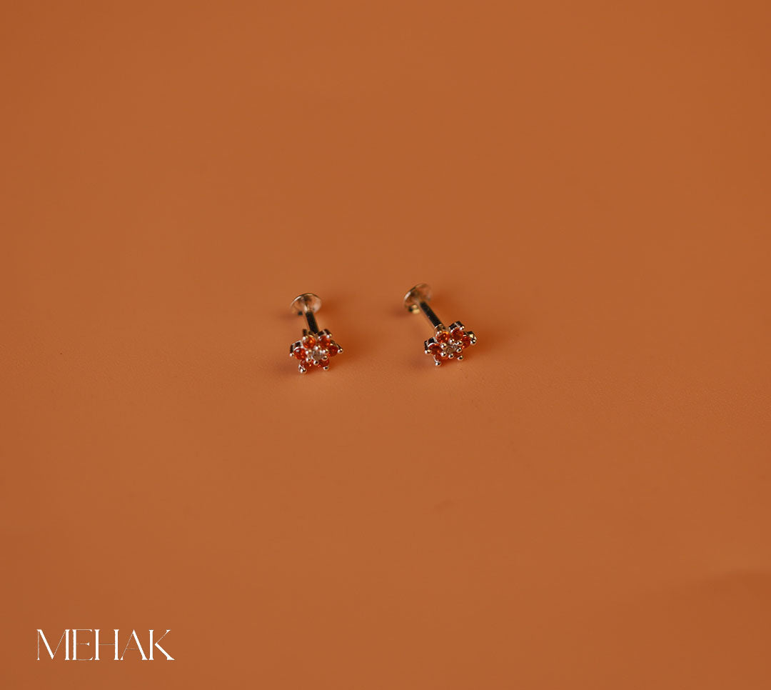 Floarl With Red Stone Second Stud | Nosepin