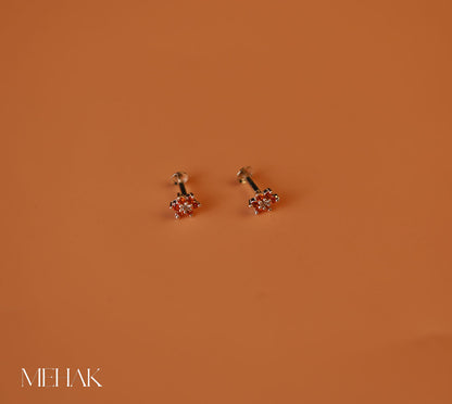 Floarl With Red Stone Second Stud | Nosepin