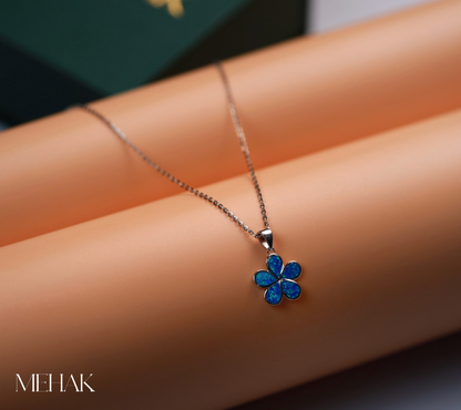 Blue Opal stone flower Pendant